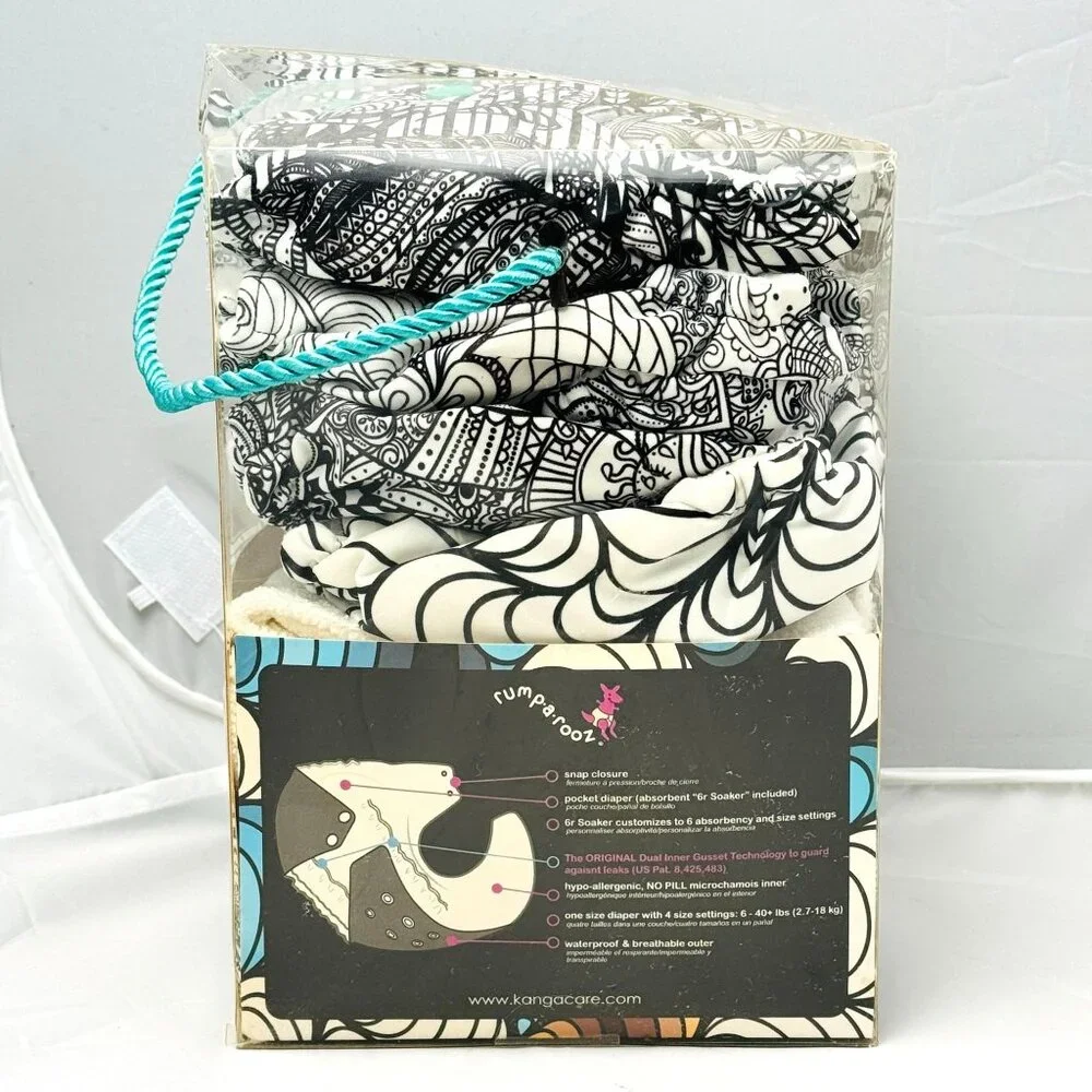 Rumparooz Cloth Diapers OS 4-pk Black & White Coloring Book Print Limited Ed.